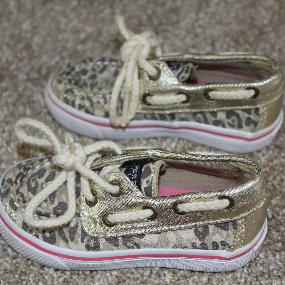 Sperry Baby Shoes Gold Leopard Cheetah Sequin Boat Infant Girls Size 5 M